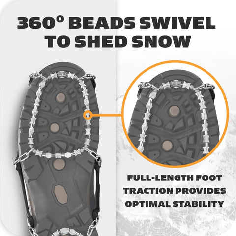 Boss Level All Surface Traction Cleats Engineered With Reinforced Diamond Beads Conquering Slippy Ice And Packed Snow Quick Snap On Shoe Protectors Matte Black Large with 360° swivel beads for optimal traction.
