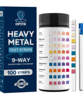 Hassle Free Nine Parameter Heavy Metal Water Test Strips At Home Water Quality Checks With 100 Sheets visual kit with testing vial.