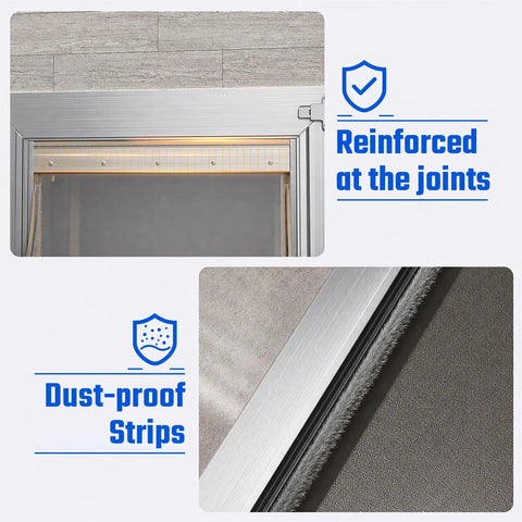 Detailed close-up of All Aluminum Pet Door For Wall Built Tough With A Heavy Duty Reinforced Frame showing reinforced joints and dust-proof strips.