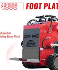 Compact Stand On Crawler Mini Skid Steer Loader With Trencher And 23 HP Gas Engine showing folding foot plate in detail
