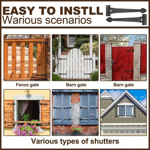 Solid As A Rock 15 Inch Heavy Duty T Strap Hinges 4 Pack With Mounting Fasteners used on various gates and shutters.