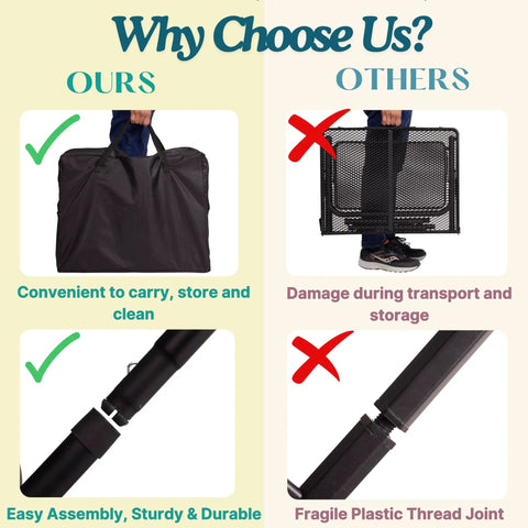Comparison of our portable folding table with carry case and built-in paper towel holder to another table's durability issues.