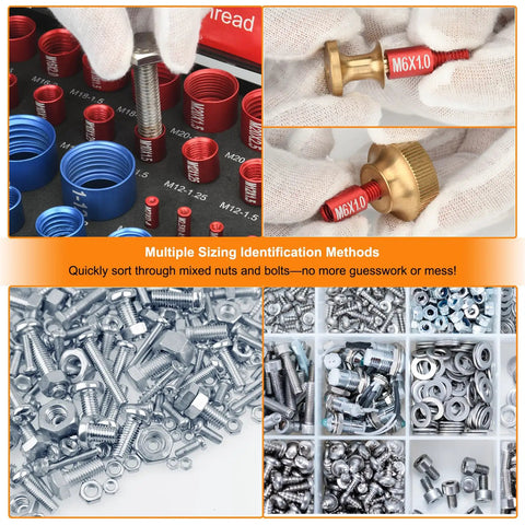 Top Shelf 75 Piece Nut And Bolt Thread Checker Kit With Sae And Metric Identifiers for sorting bolts, nuts, and fasteners.