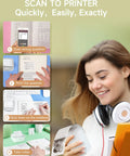 Woman using Portable Sticker Printer Grab And Go Mini Bluetooth Thermal Inkless Printer For iPhone And Android Pocket Label Maker