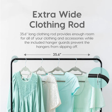 Heavy Duty Clothing Rack With Secure Metal Shelf And Smooth Rod Designed To Kick Dresser Clutter Out The Door While Keeping Your Fresh Threads Sorted And Ready For Any Hang Session Or Quick Morning Grab with extra wide 35.6 inch clothing rod.