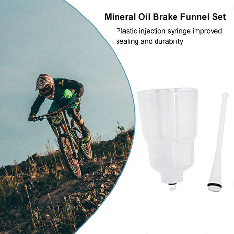 Hydraulic Mountain Bike Brake Bleed Kit With Mineral Oil Funnel Set, showing funnel and syringe, for outdoor MTB rides