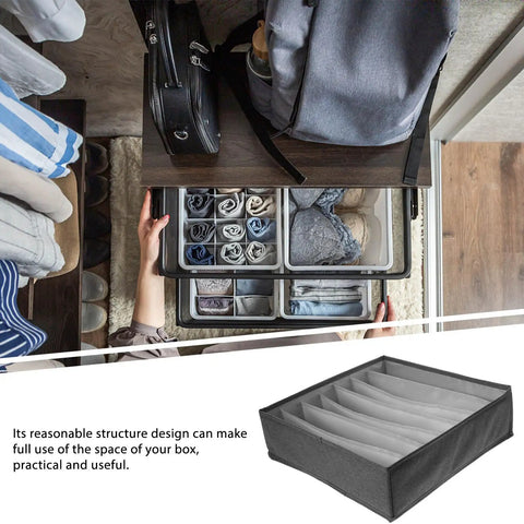 Multi Compartment Foldable Linen Drawer Organizer Box For Bras And Socks Keeps Your Closet Stash Secure With Heavy Duty Fabric Storage in use with organized drawer.