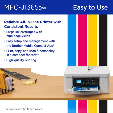 INKvestment 1365 Wireless Color Inkjet All In One Printer With Automatic Duplex Printing And 1.8 Inch Color Display on desk