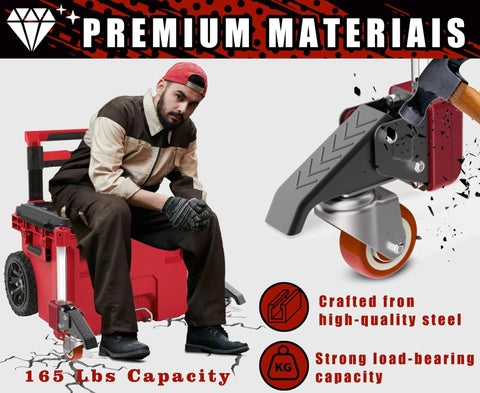 Front Wheels Upgrade Kit For Milwaukee Packout System Turn Your Packout Into A Four Wheel Dolly For Easier Maneuverability Across Garages Elevators And Sidewalks This Accessory Prevents Rear Flat Spots And Makes Transport Smooth On All Surfaces shown with high-quality steel and strong load-bearing capacity.