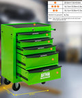 Heavy Duty 21 Inch Rolling Tool Cart With Lockable Steel Chest And Smooth Ball Bearing Slides And Wheel Brakes To Keep It Steady For Top Shelf Tough Garage Workshop Storage in green with five drawers