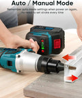 Badass Cordless 2 In 1 Rivet Nut And Pop Rivet Tool With Beefy Batteries For Fast Auto Trim Installation and Sheet Metal Fabrication Tasks That Move Like Butter with auto/manual settings shown.