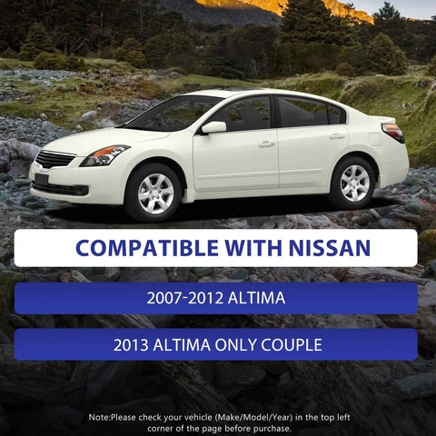 12Pc Front Control Arms Set For Nissan Altima 07-12 shown on a white Nissan Altima car, emphasizing compatibility with 2007-2012 models.