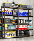 Rock Solid 5 Tier Metal Storage Shelving Rack With Boss Level Weight Support And Easy Adjustable Shelves perfect for garage with organized tools and supplies.
