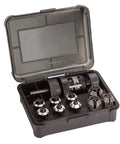 Frankford Arsenal universal precision case trimmer in storage case, front view with multiple metal collets
