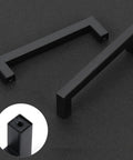 Matte Black Cabinet Pulls Square Drawer Handles with 3-3/4 Inch Hole Centers 96 mm Stainless Steel, shown top view and close-up