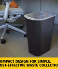 Durable 41 Quart Stackable Wastebasket Trash Can In Black, Heavy Duty Plastic With Rolled Rim next to office chair