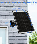 10W Solar Panel For Security And Trail Cameras With Usbc Micro Usb Dc Outputs deliver straight up round the clock power mounted on a wall.