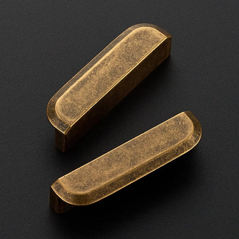 Rock Solid Antique Brass Cabinet Pulls For Kitchen Cabinets And Hefty Drawers 3 Inch Hole Center Top Shelf Furniture Hardware That Is Totally Built To Last 10 Pack, showing two sturdy pulls.