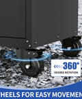 Three Foot Rolling Tool Cart With Lockable Swivel Casters Heavy Duty Three Drawer Storage Cabinet And Pegboard Organizer showing 360-degree rotating wheels on gravel.