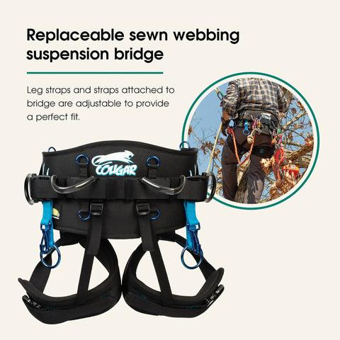 Pro Tree Saddle Harness With Memory Foam Back Support And Leg Straps For Arborist Climbing Gear featuring replaceable suspension bridge
