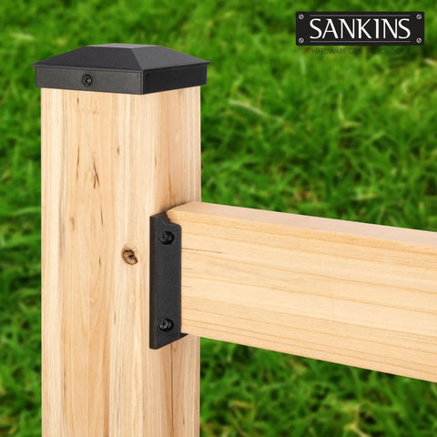 10 Pack Deck Railing Bracket Connectors For 2x4, Heavy Duty PP Plastic Black Railing Brackets installed on wood post outdoors