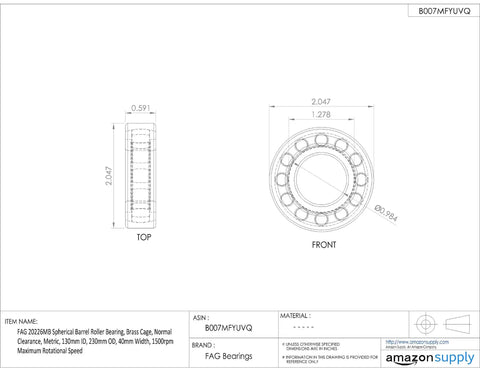 Heavy Duty Single Row Spherical Barrel Roller Bearing With Reinforced Nylon Cage 25mm Bore 52mm Outside Diameter 15mm Thick Metric Build dimensions diagram.