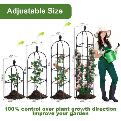 2 Pack Garden Obelisk Trellis For Climbing Vines Adjustable 35 To 70 Inch Plant Support Heavy Duty Rustproof Metal With Plastic Coating