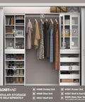 Versatile Modular Storage Shelf With Three Adjustable Shelves Stackable Closet Organizer featuring organized shelves and hanging clothes.
