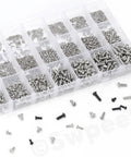 1200 Piece Phillips Flat Head Machine Screw Set For DIYers And Furniture Projects In 24 Sizes M1 Through M3 displayed in box