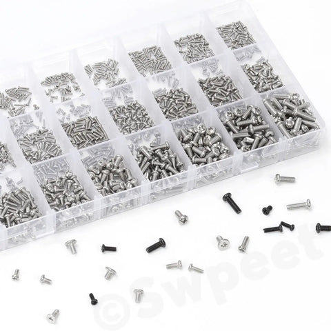 1200 Piece Phillips Flat Head Machine Screw Set For DIYers And Furniture Projects In 24 Sizes M1 Through M3 displayed in box