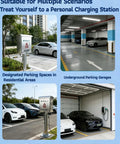 Heavy Duty Stainless Steel EV Charger Cover And Outdoor Wall Enclosure in outdoor parking lot with vehicles.