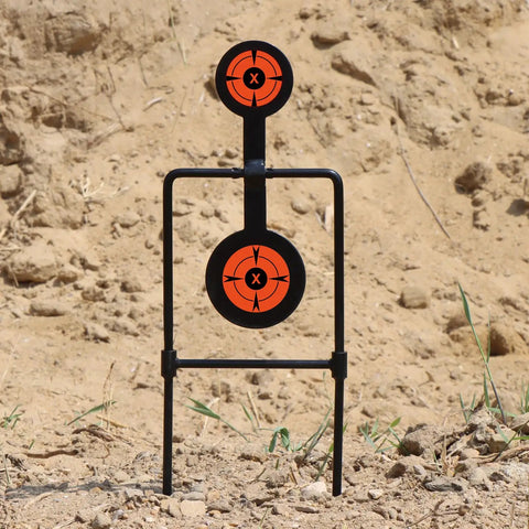 Auto Reset Double Spinner Target Set For Centerfire Handguns Up To 44 Magnum Three Eighths Inch Thick Solid Steel outdoor setup