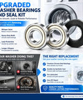 Slap On This Heavy Duty Washer Tub Bearing Seal Kit To Stop Grinding Groans And Drum Leaks Fast Your Machine Will Run Like New For Smooth Quiet Laundry Days Ahead, featuring chrome steel bearings and synthetic seal.