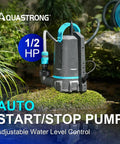 Automatic Sump Pump With Auto On Off Sensor, One Half Horsepower Submersible Utility Pump Delivers 3159 GPH High Flow Water Removal For Pool Pond Basement Window Wells Ten Foot Power Cord