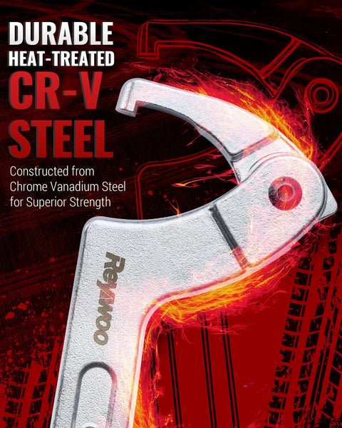 Adjustable Spanner Wrench Set With Changeable Heads All In One Eleven Piece Tool Kit For Hydraulic Ram Cylinders DIY Ready Machinery And Vehicles With Square Slot And Round Hole Adapters showing heat-treated CR-V steel construction close-up.