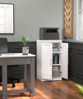 Versatile Modular Storage Shelf With Three Adjustable Shelves Stackable Closet Organizer featuring solid white backing in a home office.