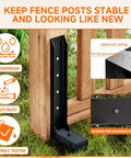 Heavy Duty Fence Post Repair Kit Quick Fix Leaning 4x4 6x6 Wood Posts 4 Pack showing waterproof galvanized anchors installed to stabilize posts.