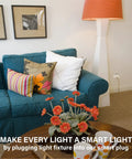 Living room with floor lamp connected to Smart Plug With S1 Auto Pairing, Alexa Compatible, Energy Monitoring, no hub needed