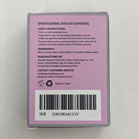 Back of packaging for Extra Strong Lash Extension Glue 5ml For Pros Fast 0.5 To 1 Second Dry Time Black Adhesive With Up To 8 Weeks Hold