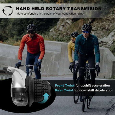 Cyclists using 8 Speed Thumb Activated Bike Gear Shifter Lever for Mountain Road and Racing Bikes