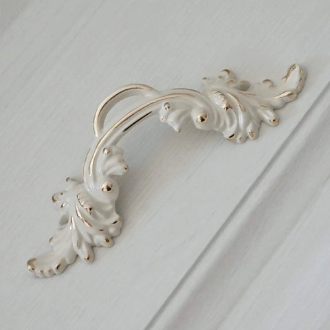 2.5 Inch Center To Center Shabby Chic Pull Handle Cream White With Gold Accent For Dresser Drawer Kitchen Cabinet Zinc Alloy Furniture Hardware 64 mm Hole Spacing Home Renovation Upgrade
