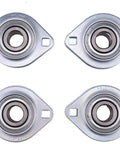 Four Pack Three Quarter Inch Two Bolt Flange Bearing Units With Sealed Pressed Steel Shells For Heavy Duty Dump Truck Tarps And Rigging Gear, showing four sealed pillow blocks.