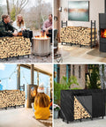 Outdoor Firewood Rack With Heavy Duty Eight-Leg Frame And 4-Foot Width, Weatherproof Cover, Log Carrier, and Kindling Hooks