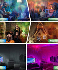 Lit Galaxy Projector With Remote Control And Timer creating starry sky in various room settings like game room and kids room.
