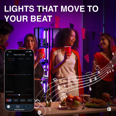 Group enjoying a party with Fancy LED Display Shelf With Dimmable Lights, Modern Floor Lamp Cabinet in background.