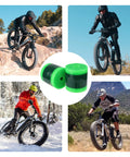 Collage of cyclists with 2 Pack Fat Bike Tire Liners Puncture Protection No Flats Inner Tube Guard For 20 To 29 Inch MTB E Bike Snow