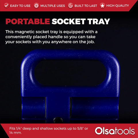 Magnetic Grab And Go Portable Socket Organizer Tray One Quarter Inch Drive Blue Holder Handle Close-up