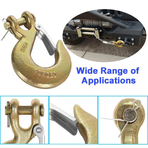 4 Pack Clevis Slip Hook Three Eighths Inch With Safety Latch G70 Forged Steel for Trailer Receiver Hitches