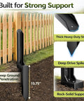 Built Different Heavy Duty Steel Fence Post Anchors And Ground Spikes Repair Kit No Sweat Setup Fixes Leaning Wood Posts With Rust Resistant Black Powder Coating For Durable Yard Care 8 Pack showing thick steel anchor with deep drive spike.