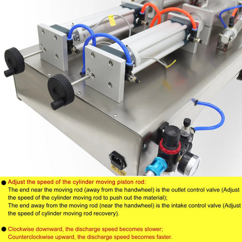 Horizontal Pneumatic Paste Liquid Filling Machine With Heating And Stirring Function stainless steel dual nozzles with controls and hoses.